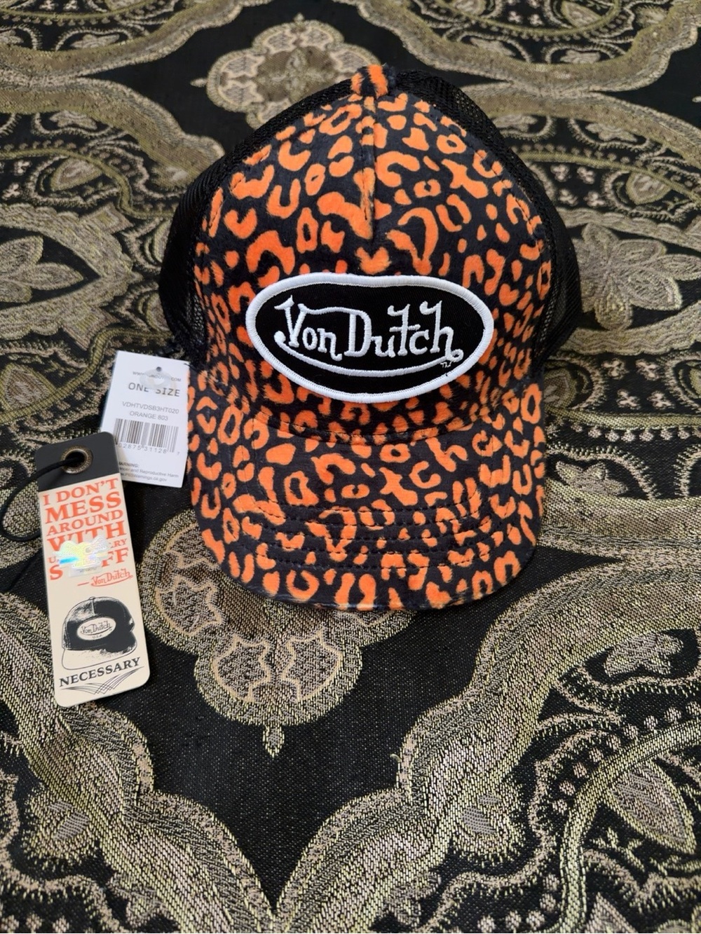 🧡 Von Dutch Orange Leopard Print Trucker Hat NWT Y2K One Size